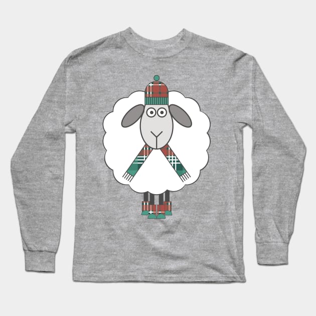 Cosy Winter Sheep With Christmas Tartan Hat, Scarf and Boots Long Sleeve T-Shirt by MacPean